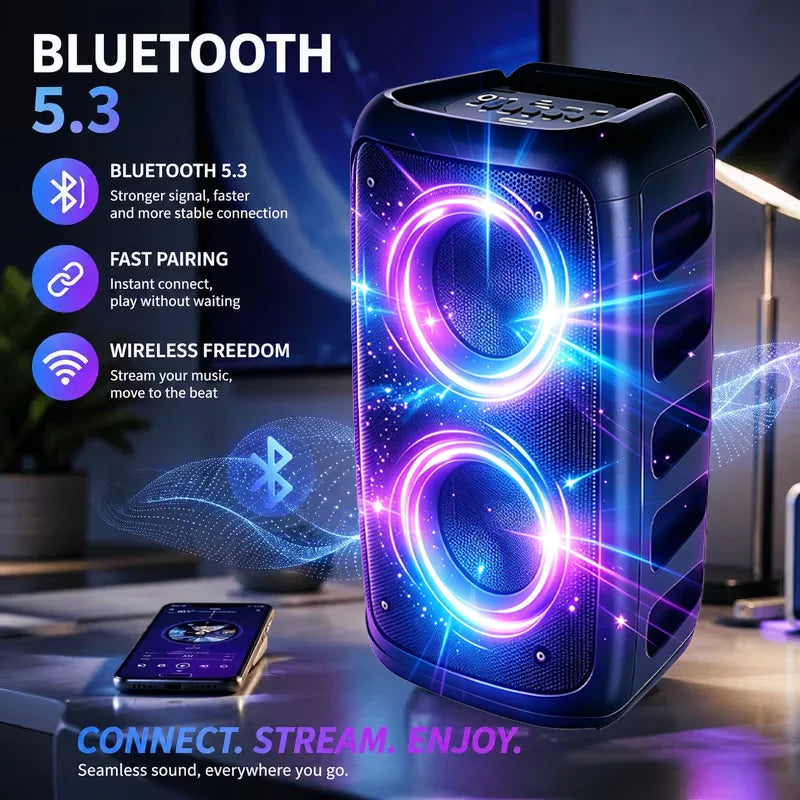 Xmebxpk Bluetooth Karaoke Party Speaker With Microphone And LED Lights