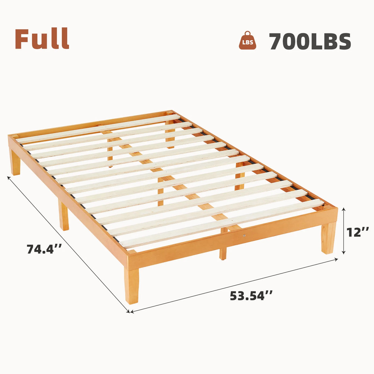JHK Solid Wood Bed Frame With Sturdy Platform Slat Support