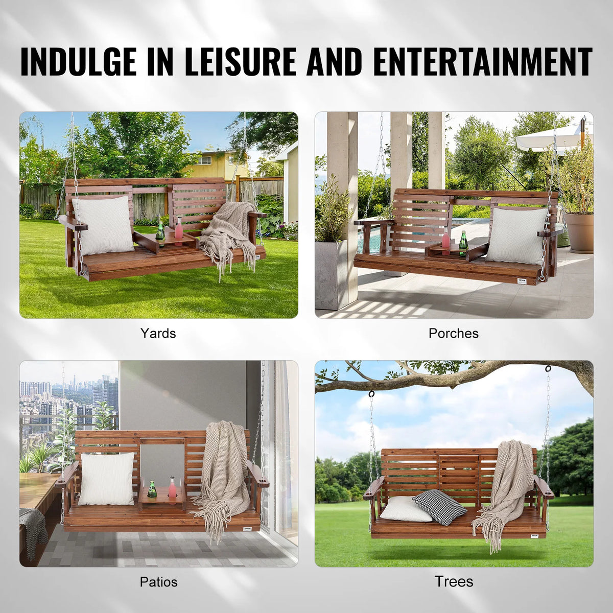 SucceBuy Wooden Porch Swing Bench for Patio and Garden Furniture