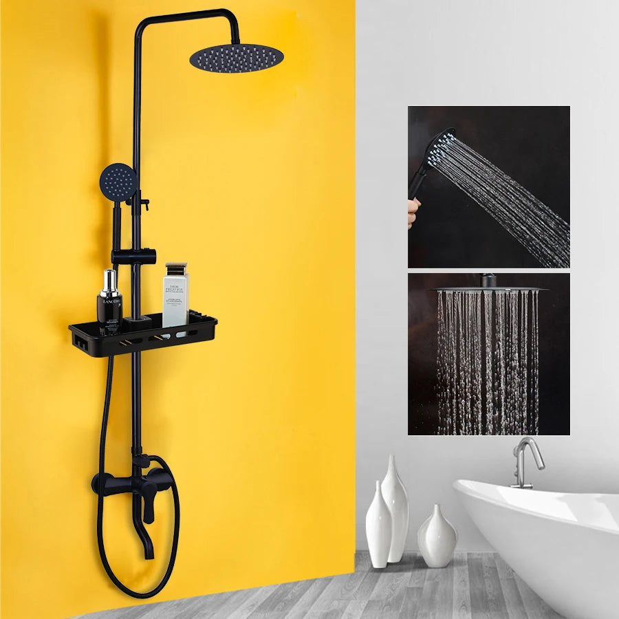 Sinlaku Wall Mount Shower Mixer With Rainfall Head And Shelf