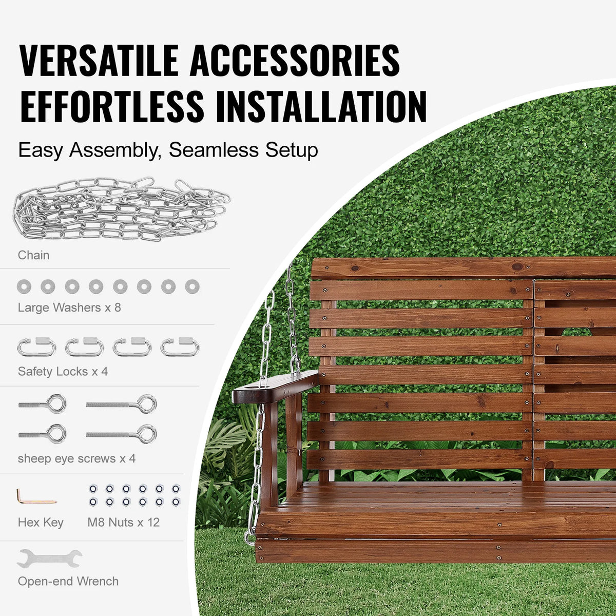 SucceBuy Wooden Porch Swing Bench for Patio and Garden Furniture