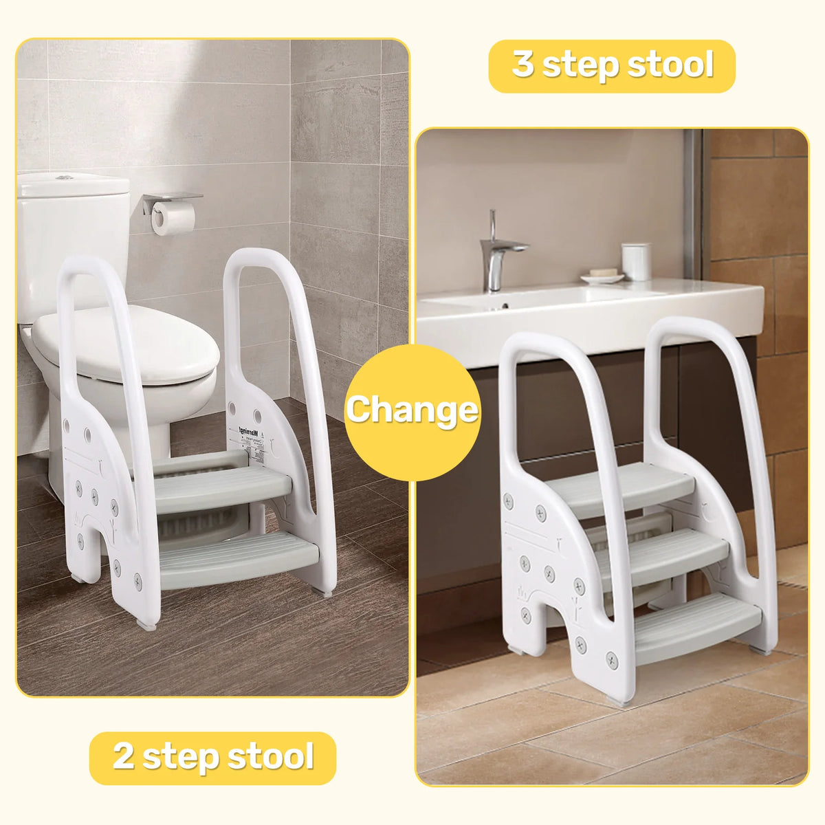 Dual Tier Toddler Step Stool With Side Handles For Bathrooms