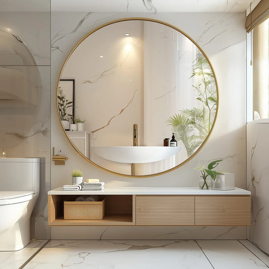 JHK Modern Round Framed Vanity Mirror For Bedroom Living Room