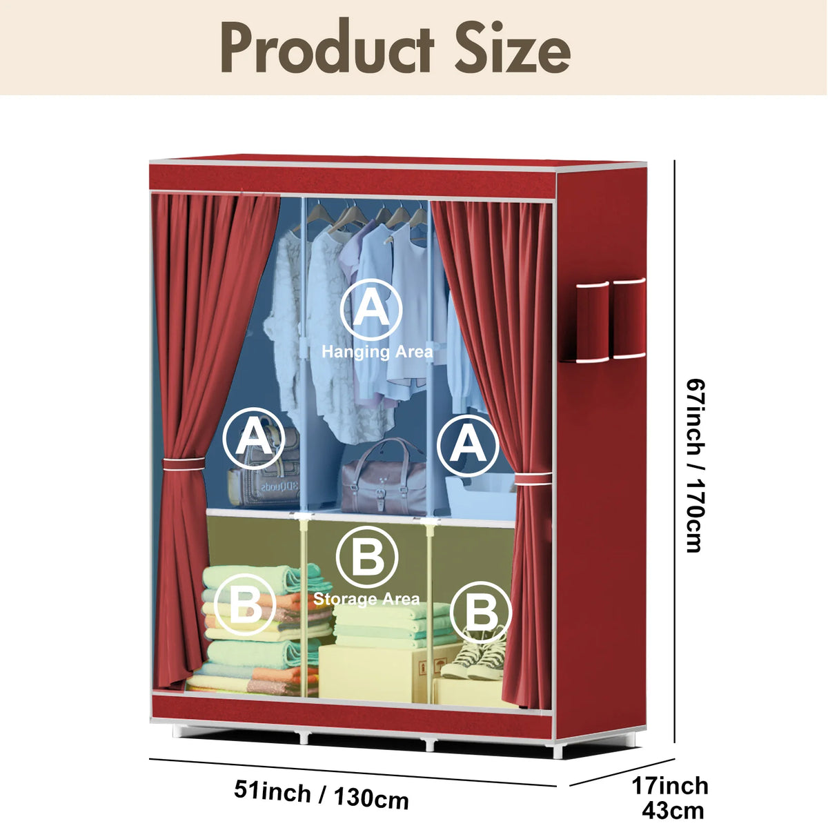 Portable Fabric Wardrobe Clothing Storage Organizer For Bedroom