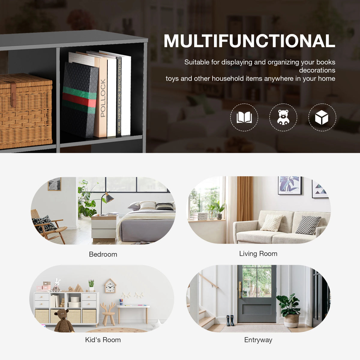 JHK Wooden Open Bookcase Storage Organizer Modern Minimalist Home