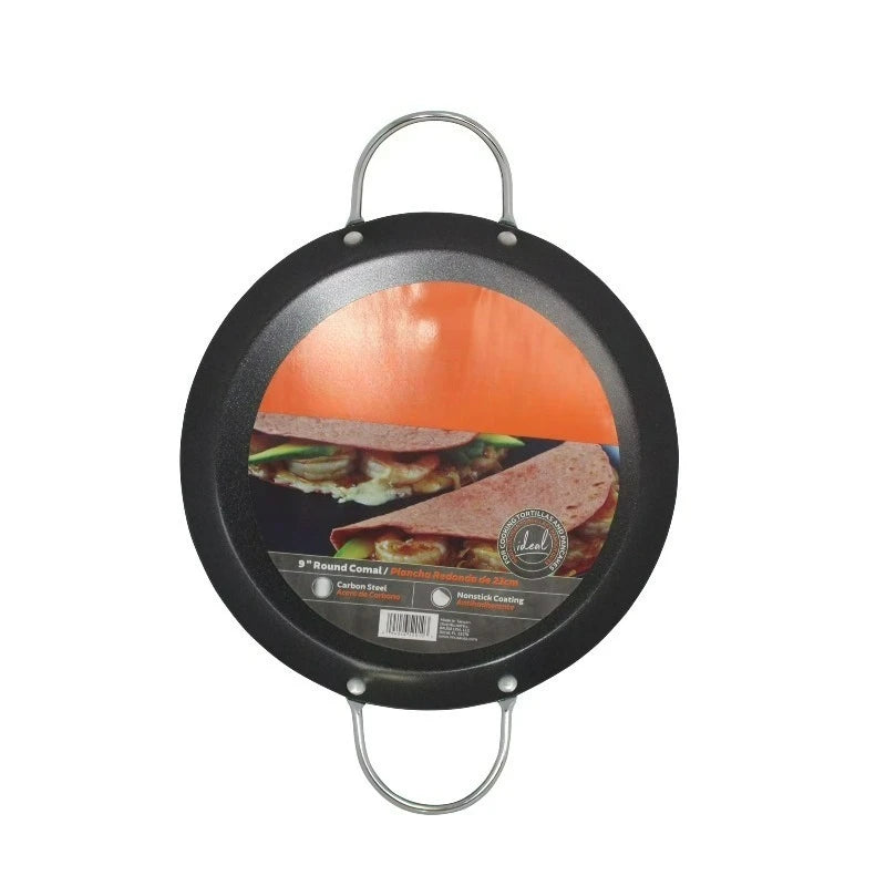 Carbon Steel Nonstick Round Comal With Comfortable Metal Side Handles