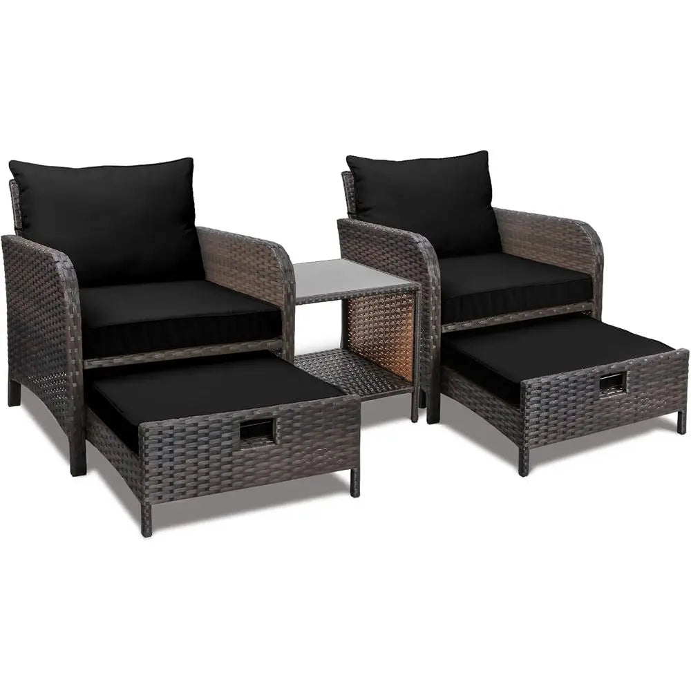 Five Piece Outdoor PE Wicker Patio Lounge Furniture Set