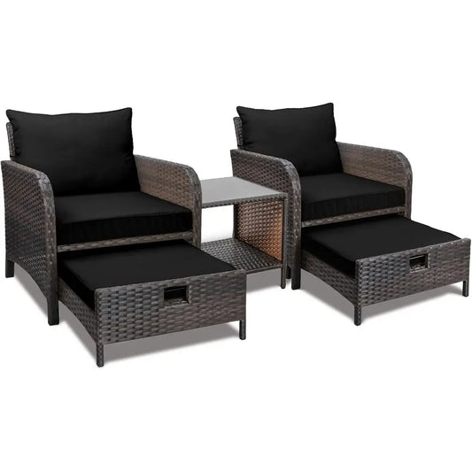 Five Piece Outdoor PE Wicker Patio Lounge Furniture Set
