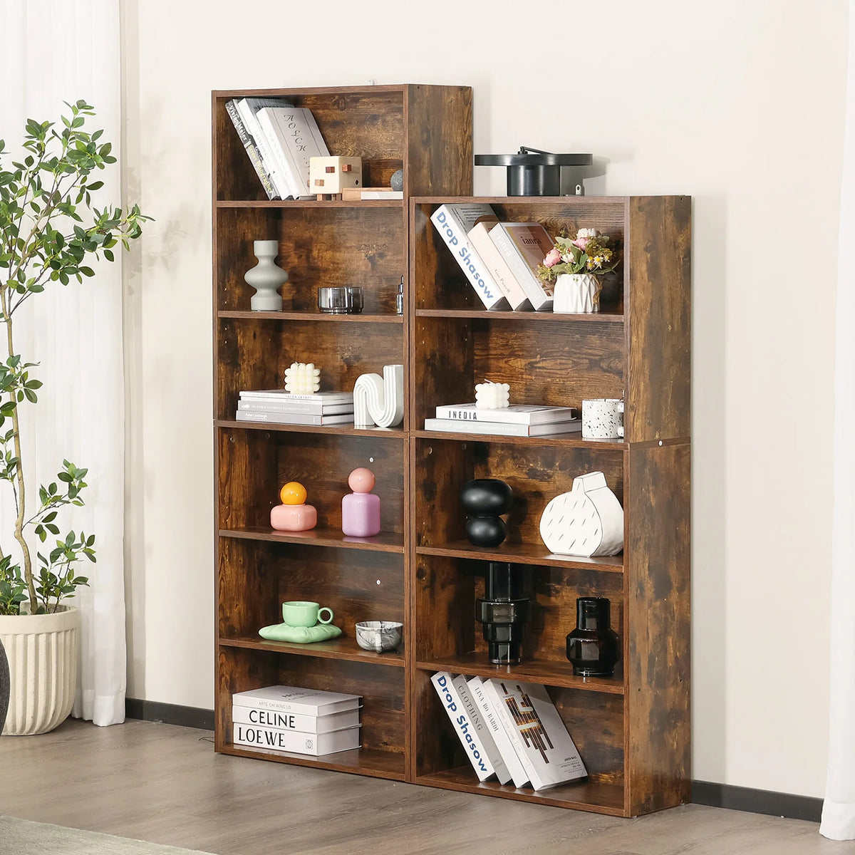 Jhk Modern Wooden Bookcase Open Floor Standing Shelf Home Storage
