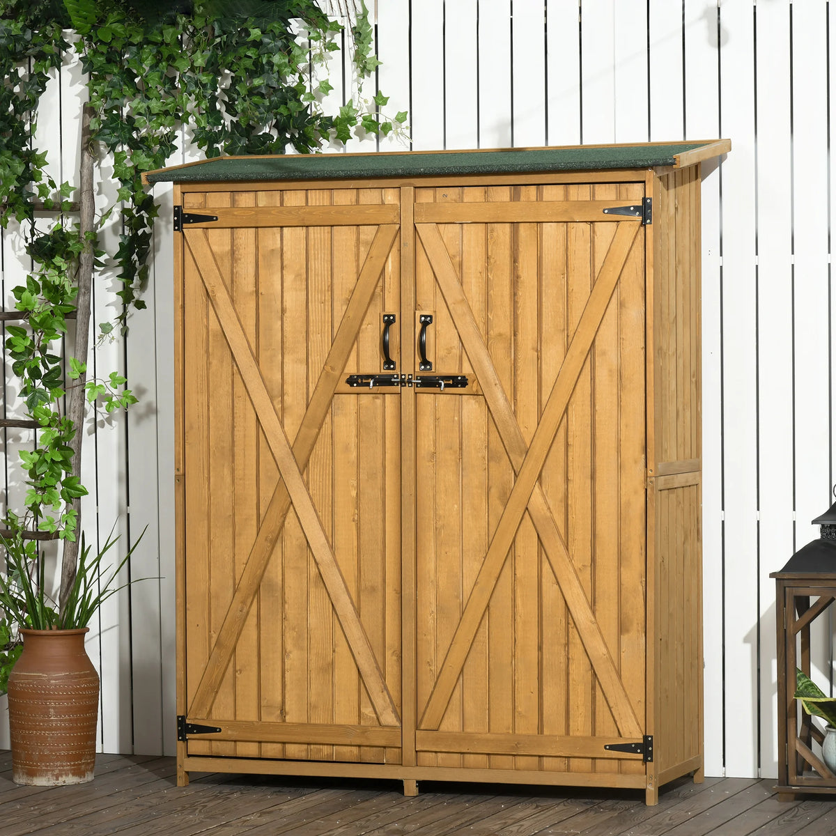 Outsunny Waterproof Steel Garden Storage Shed with Roof and Shelves