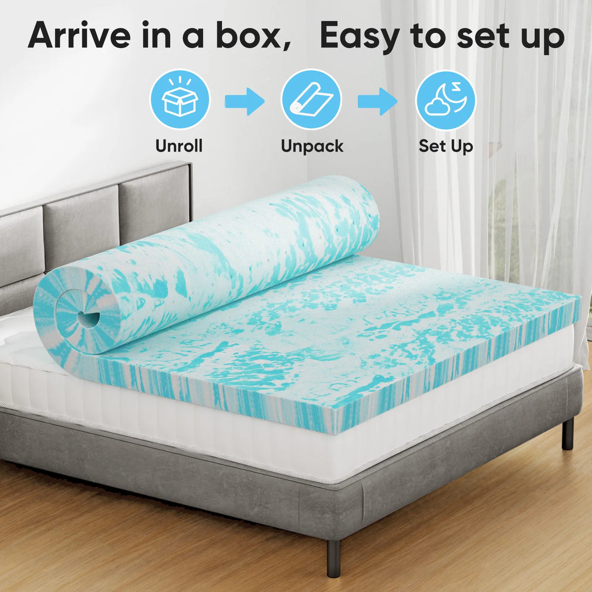 JHK Gel Memory Foam Mattress Topper For Soft Breathable Comfort
