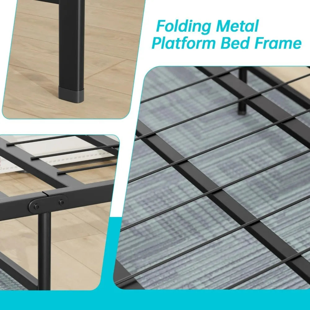 Heavy Duty Foldable Metal Bed Frame With Strong Steel Slats