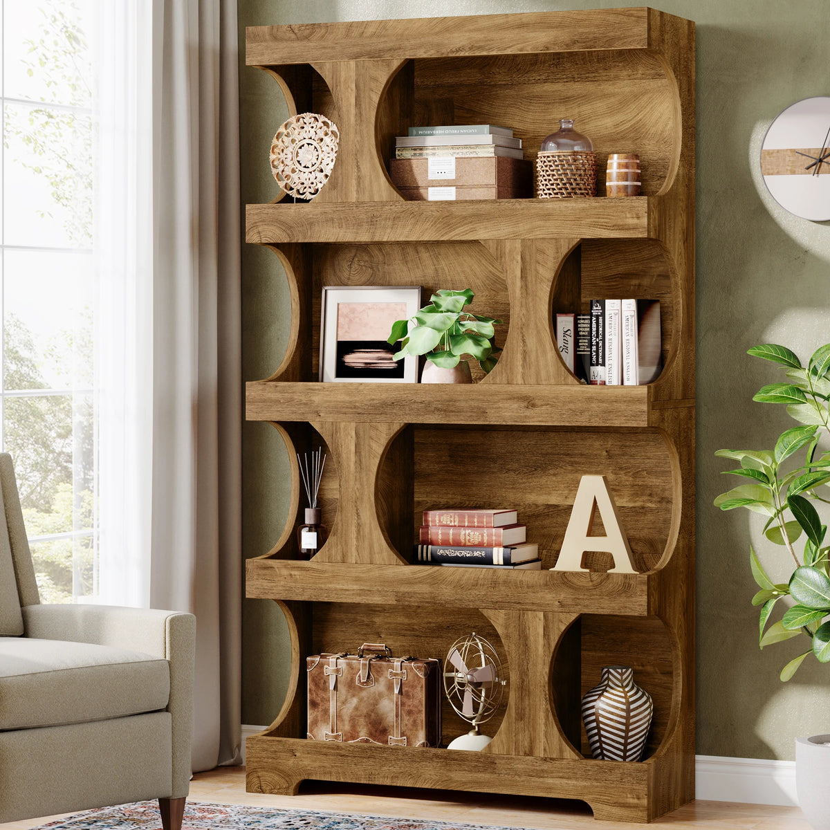 Tribesigns Modern S Shaped Bookcase With Four Tier Decorative Shelves