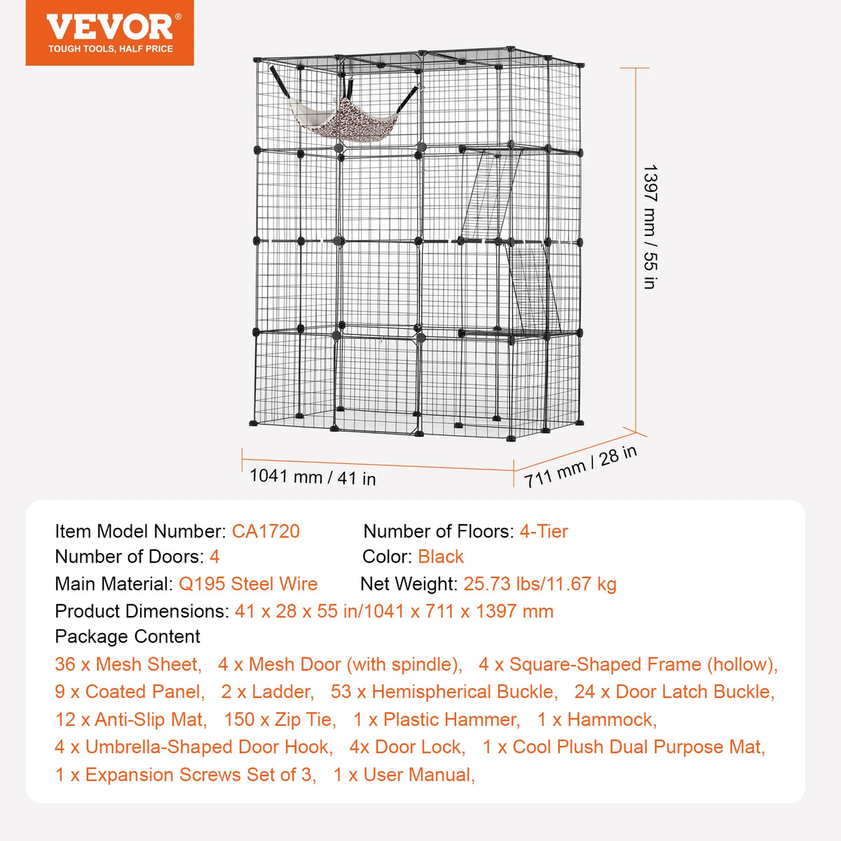 SucceBuy Multi Tier Metal Cat Cage With Hammock And Ramp