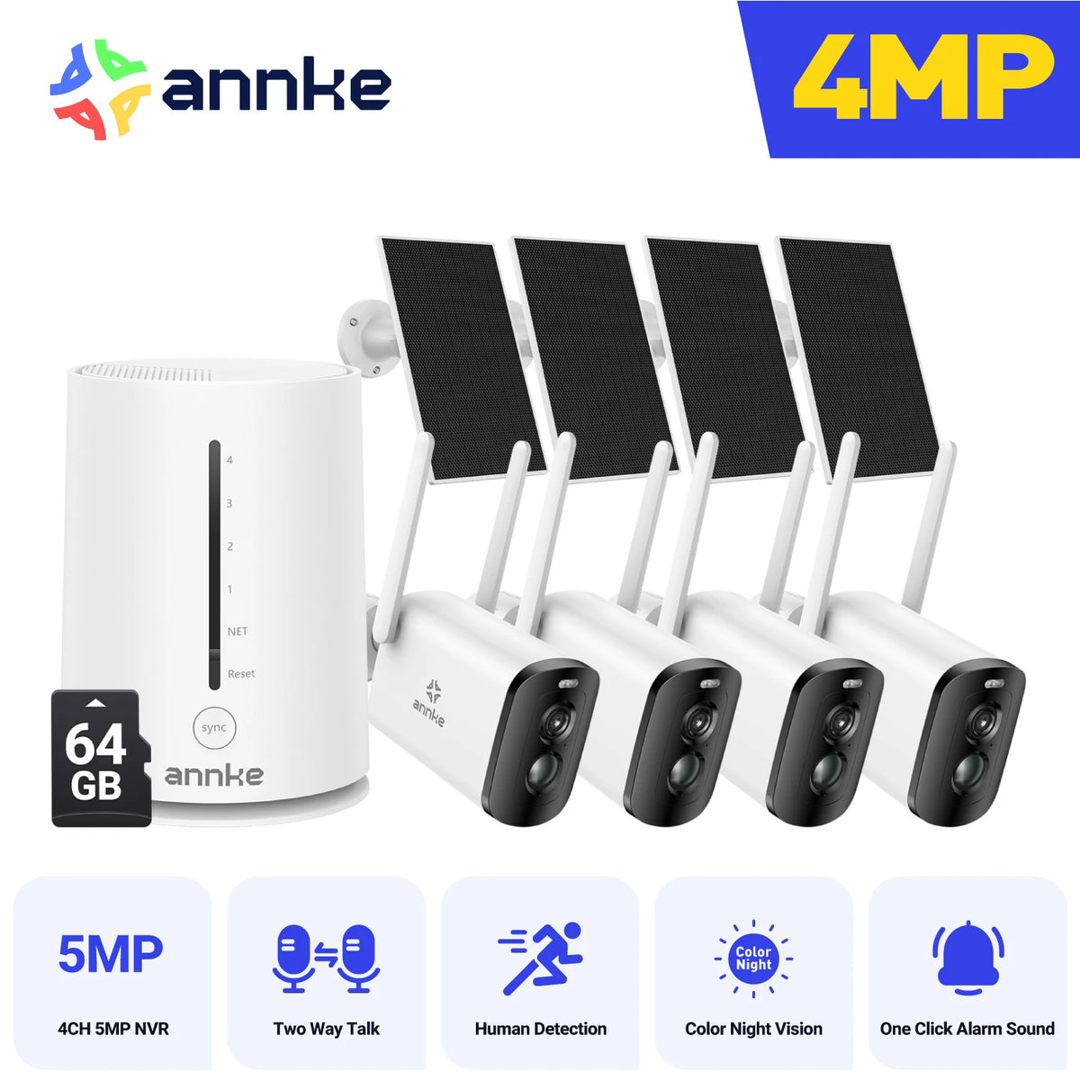 ANNKE 4MP Solar Wireless Security Camera System With NVR