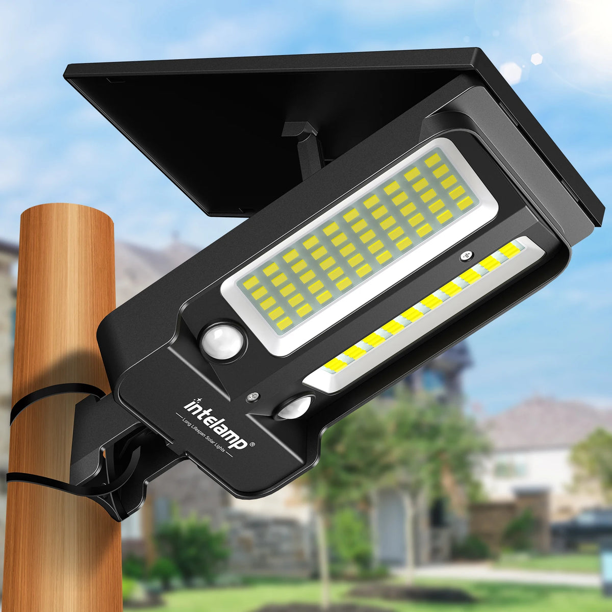 Intelamp Solar Outdoor Flood Light With Dual Motion Sensor