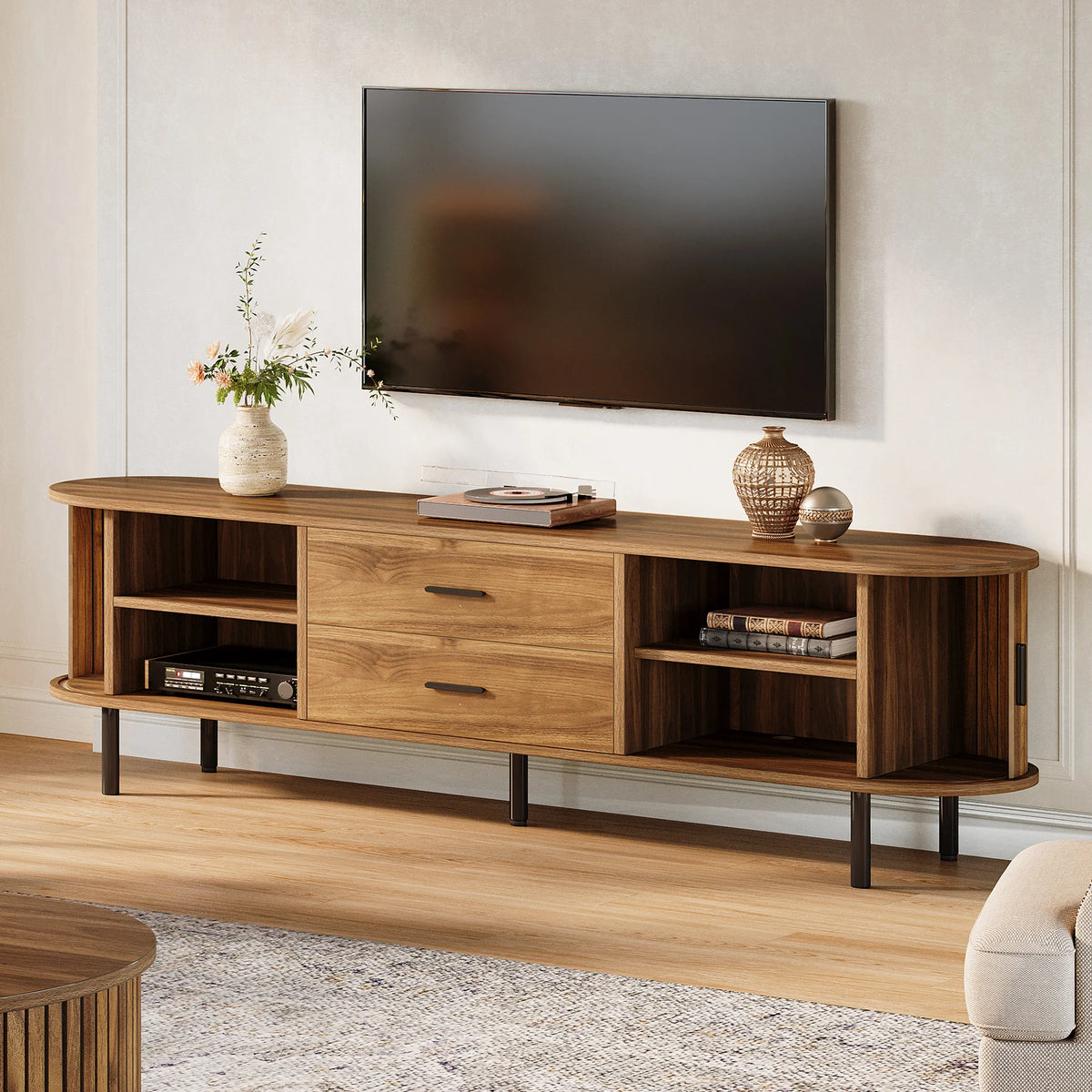 Tribesigns Mid Century Modern TV Stand With Sliding Doors