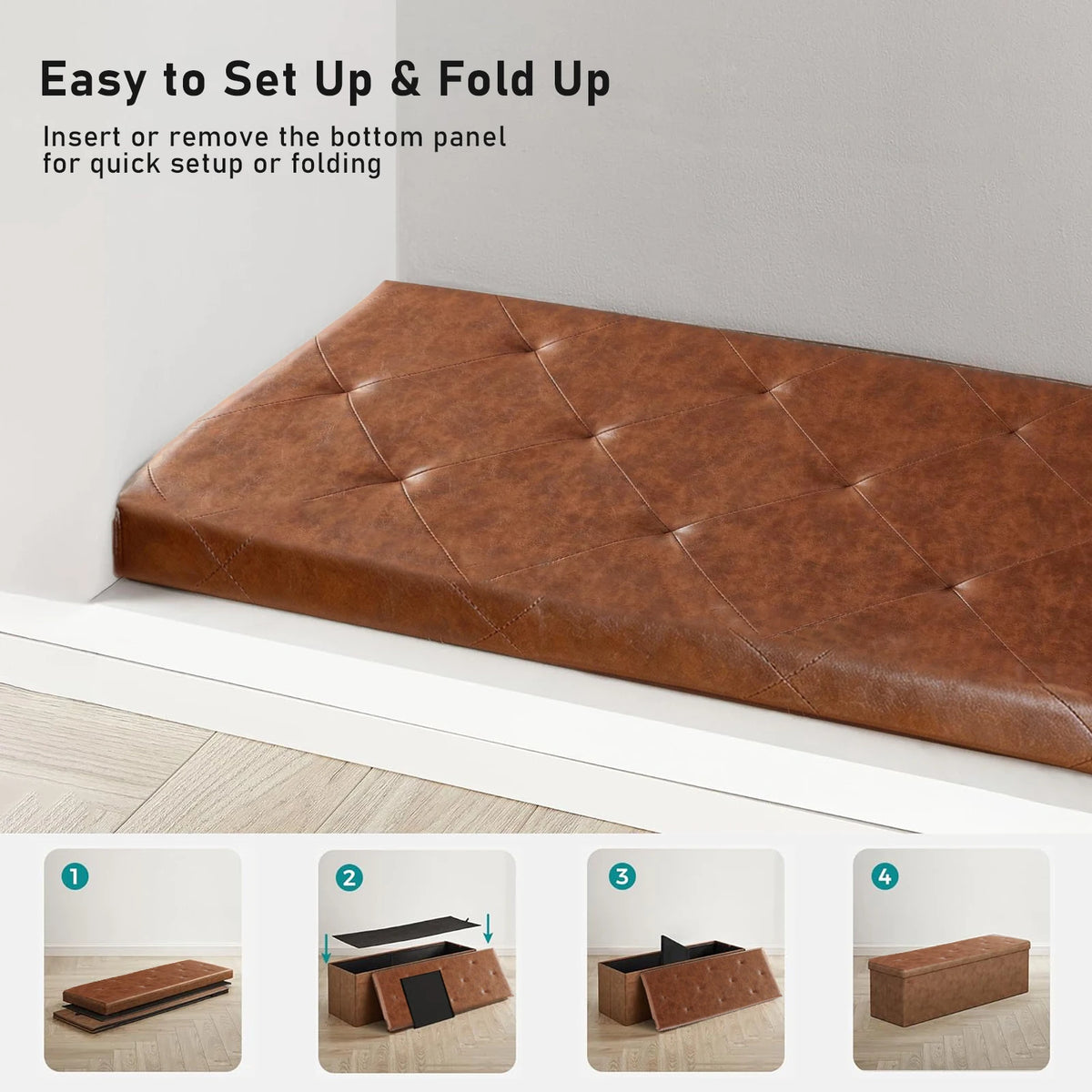 Sarenzoon Tufted Faux Leather Storage Bench Ottoman