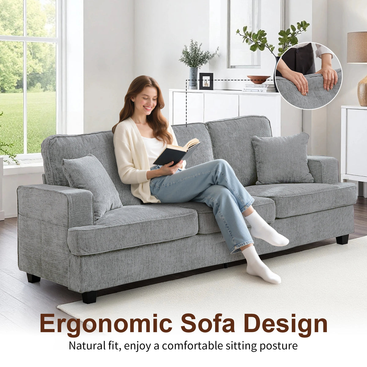 Modern Cloud Couch Sofa With Chenille Fabric And Wood Frame