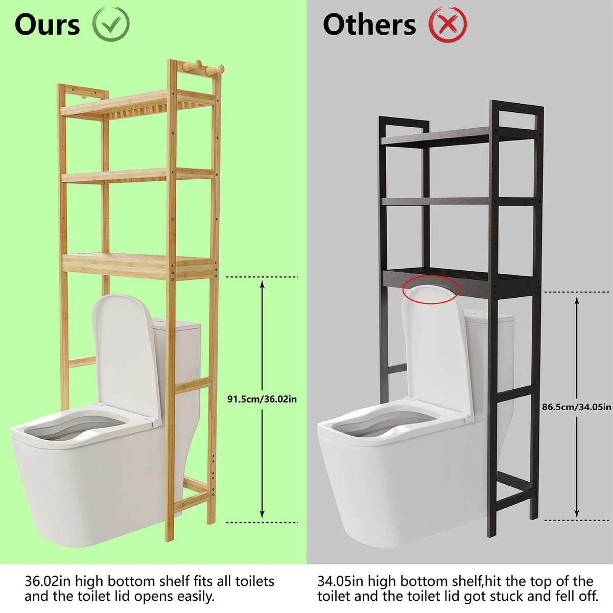 Bamboo Over Toilet Shelf Bathroom Storage Organizer Rack