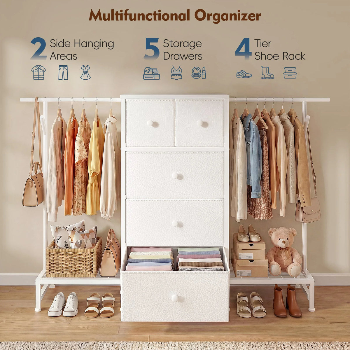 EnHomee Modern Dresser With Five Drawers And Hanging Rack