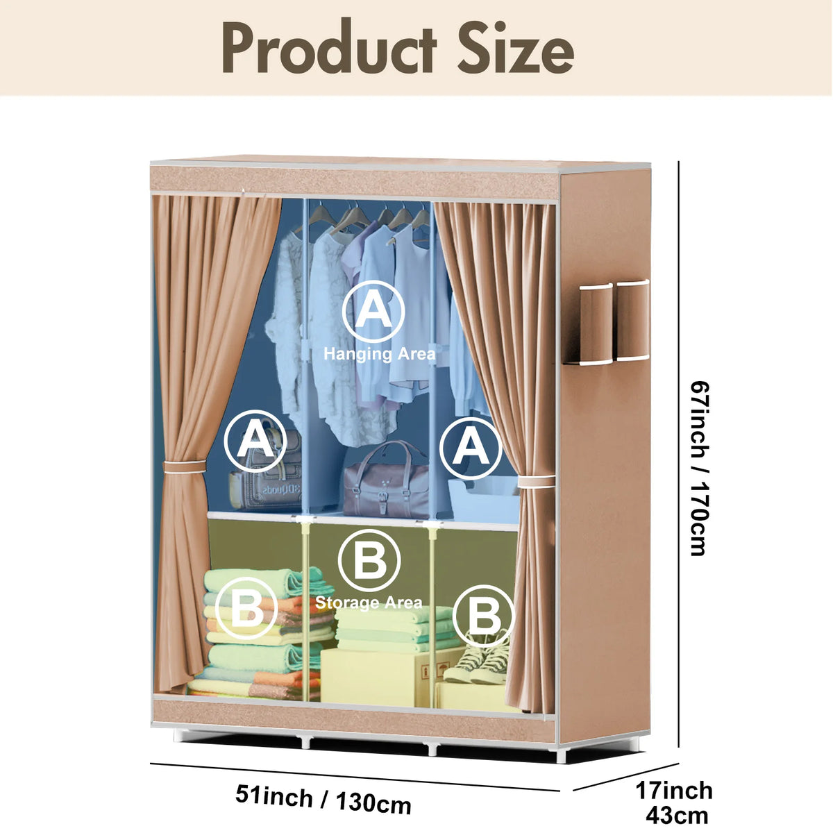 Portable Fabric Wardrobe Clothing Storage Organizer For Bedroom