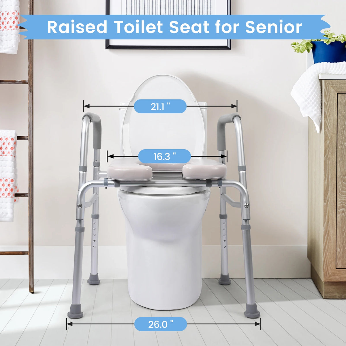 Twister.ck Adjustable Raised Toilet Seat with Armrests and Padded Cushion