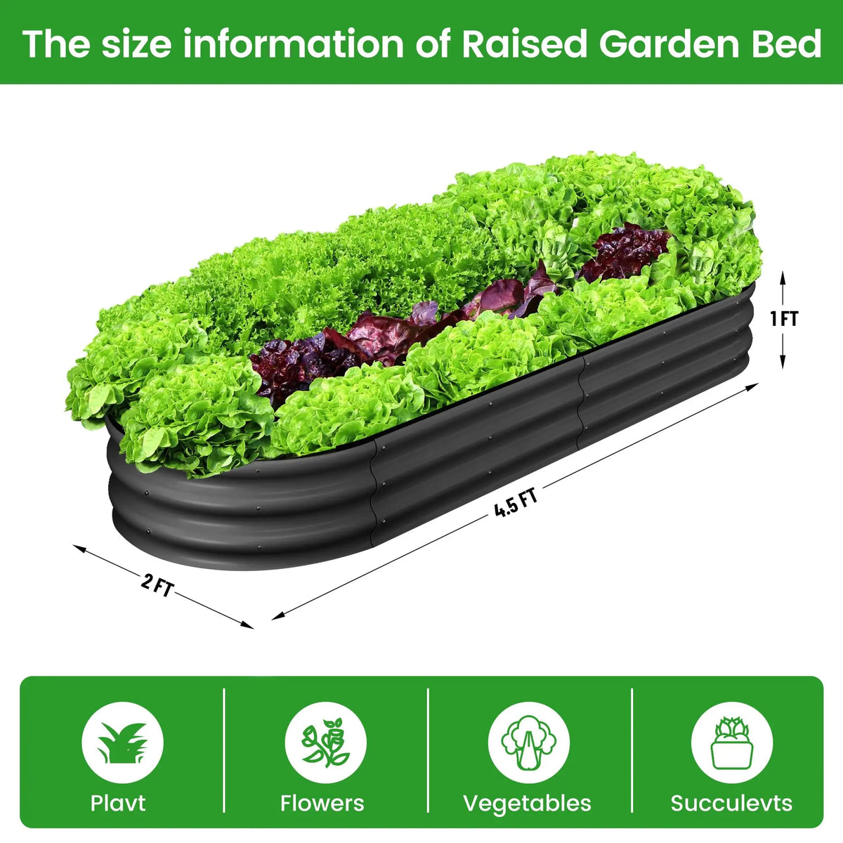 HiMISS 2 Pack Galvanized Steel Oval Raised Garden Bed Planters