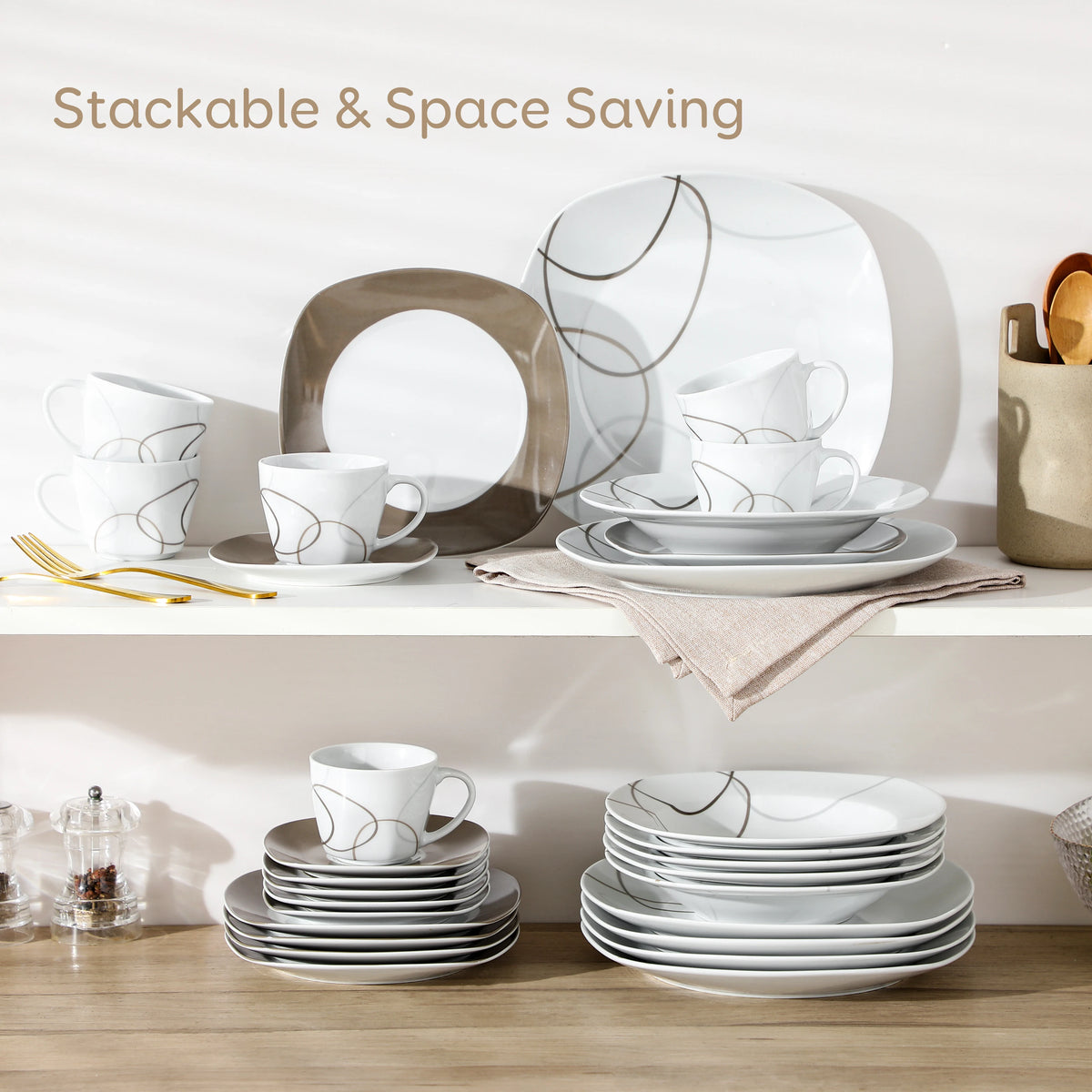 Malacasa 30Pc Porcelain Ceramic Dinner Set With Cups And Saucers