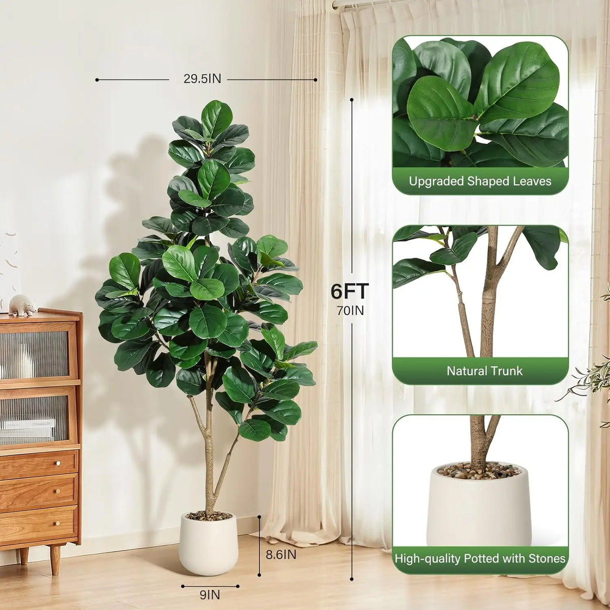 HiMiss Realistic Artificial Fiddle Leaf Fig Tree For Home
