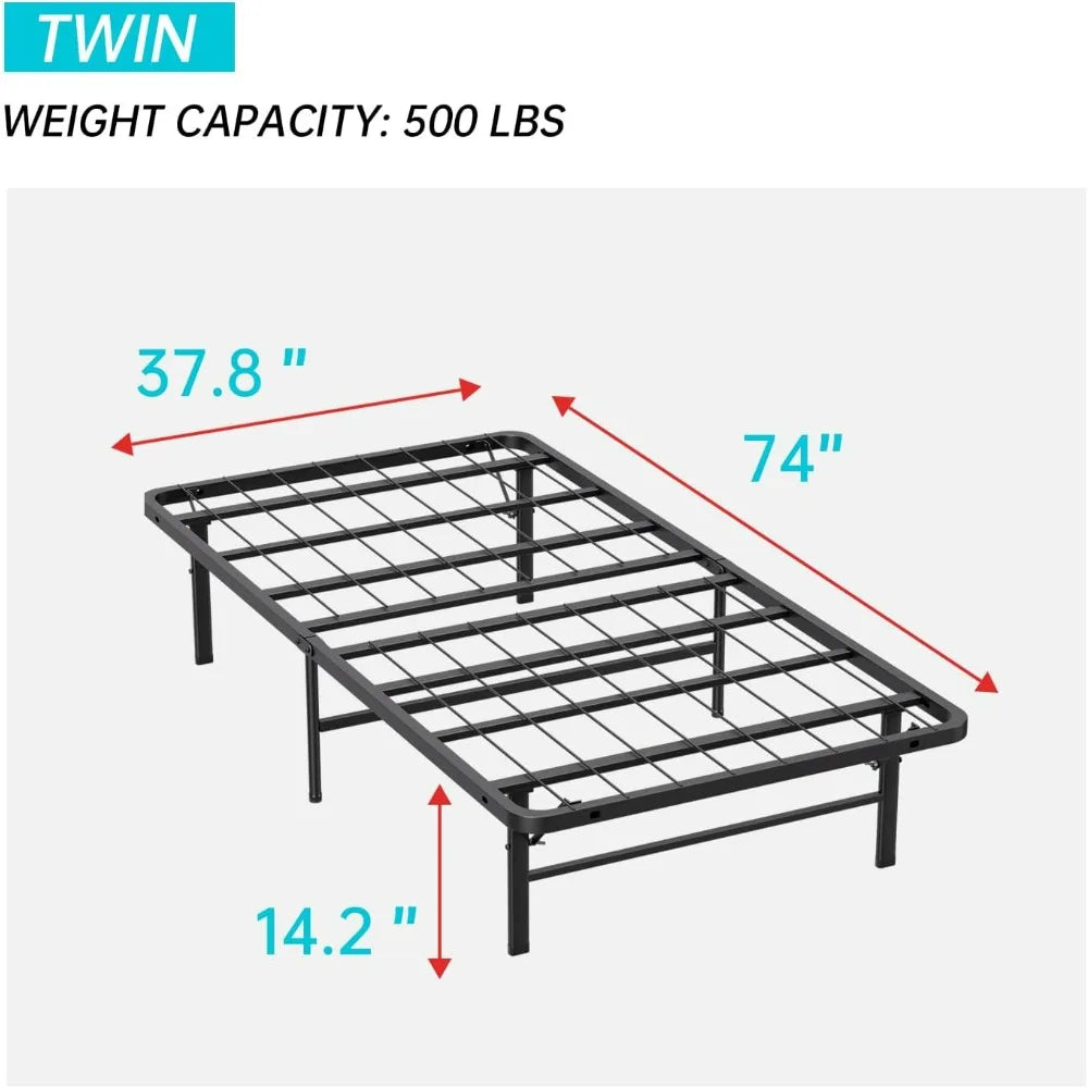 Heavy Duty Foldable Metal Bed Frame With Strong Steel Slats