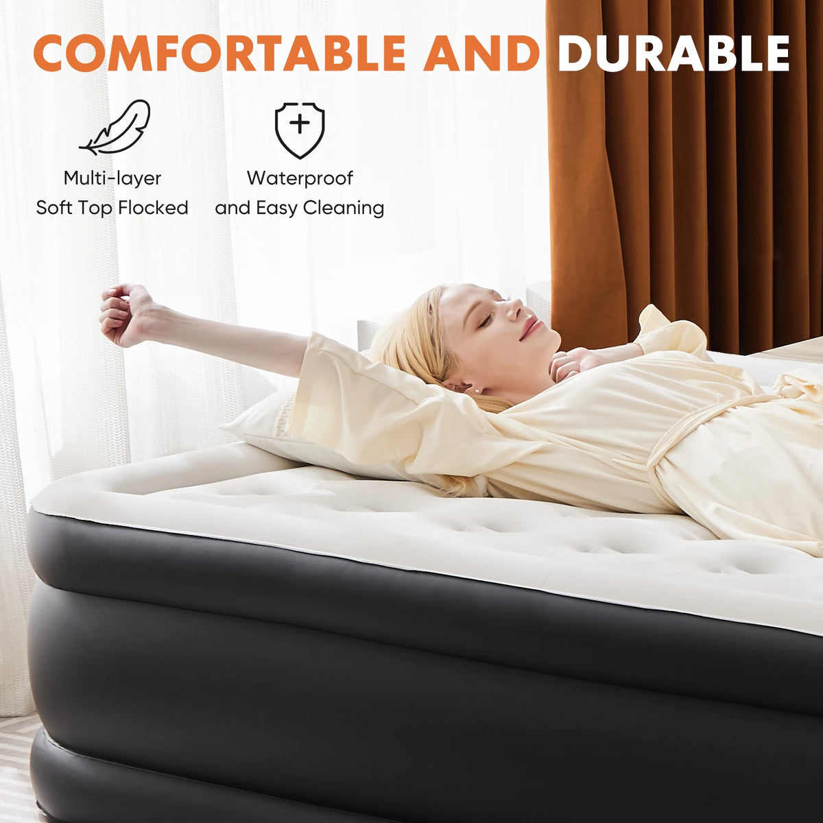 JHK Portable Inflatable Air Mattress For Home Camping Or Travel