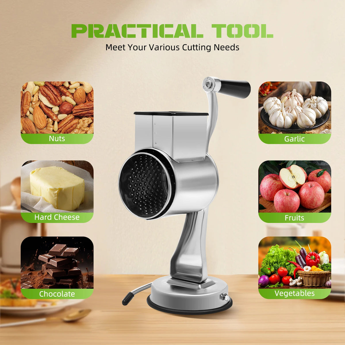 Stainless Steel Rotary Grater With Five Blades For Vegetables