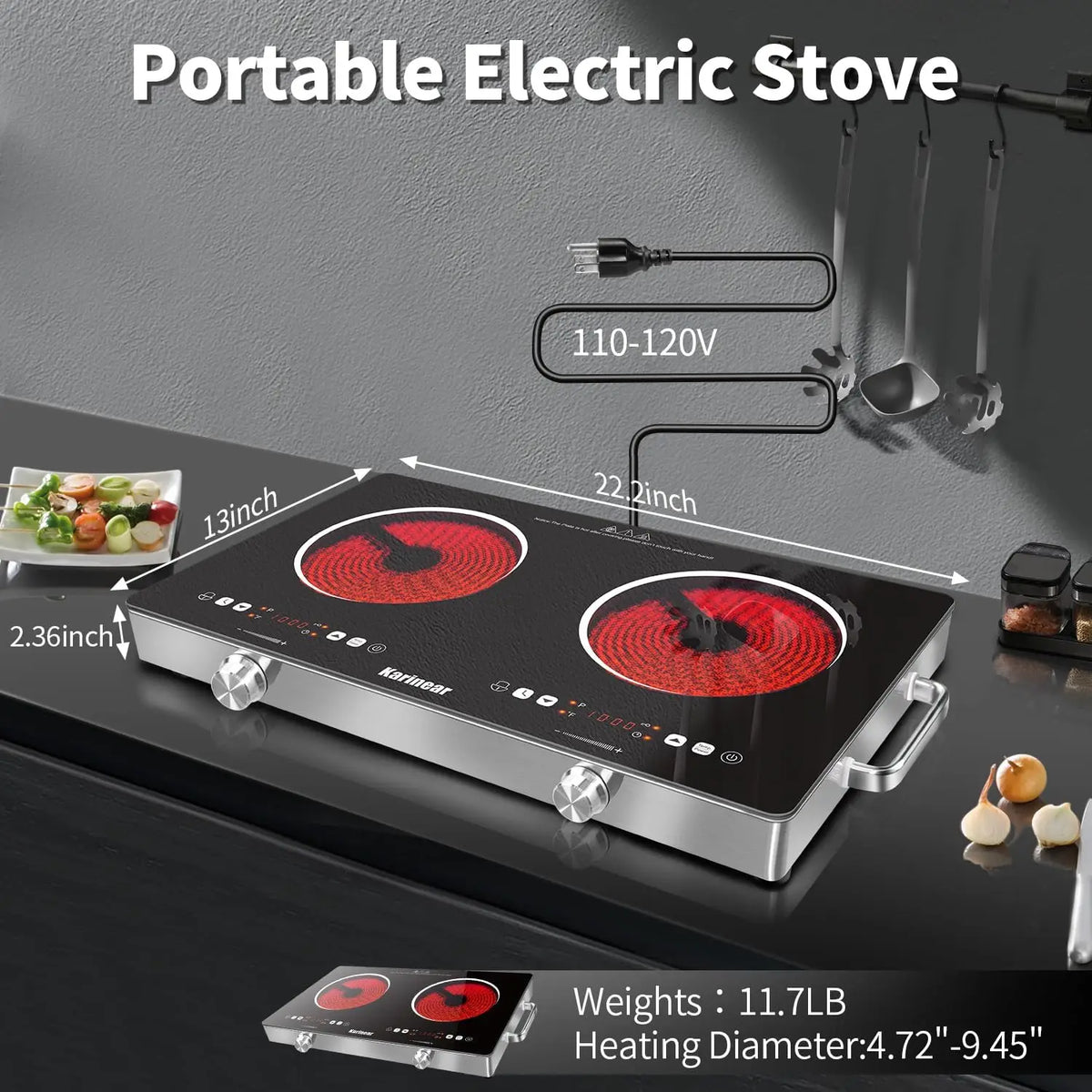 Karinear Two Zone Ceramic Hob With Safety Lock Touch Control