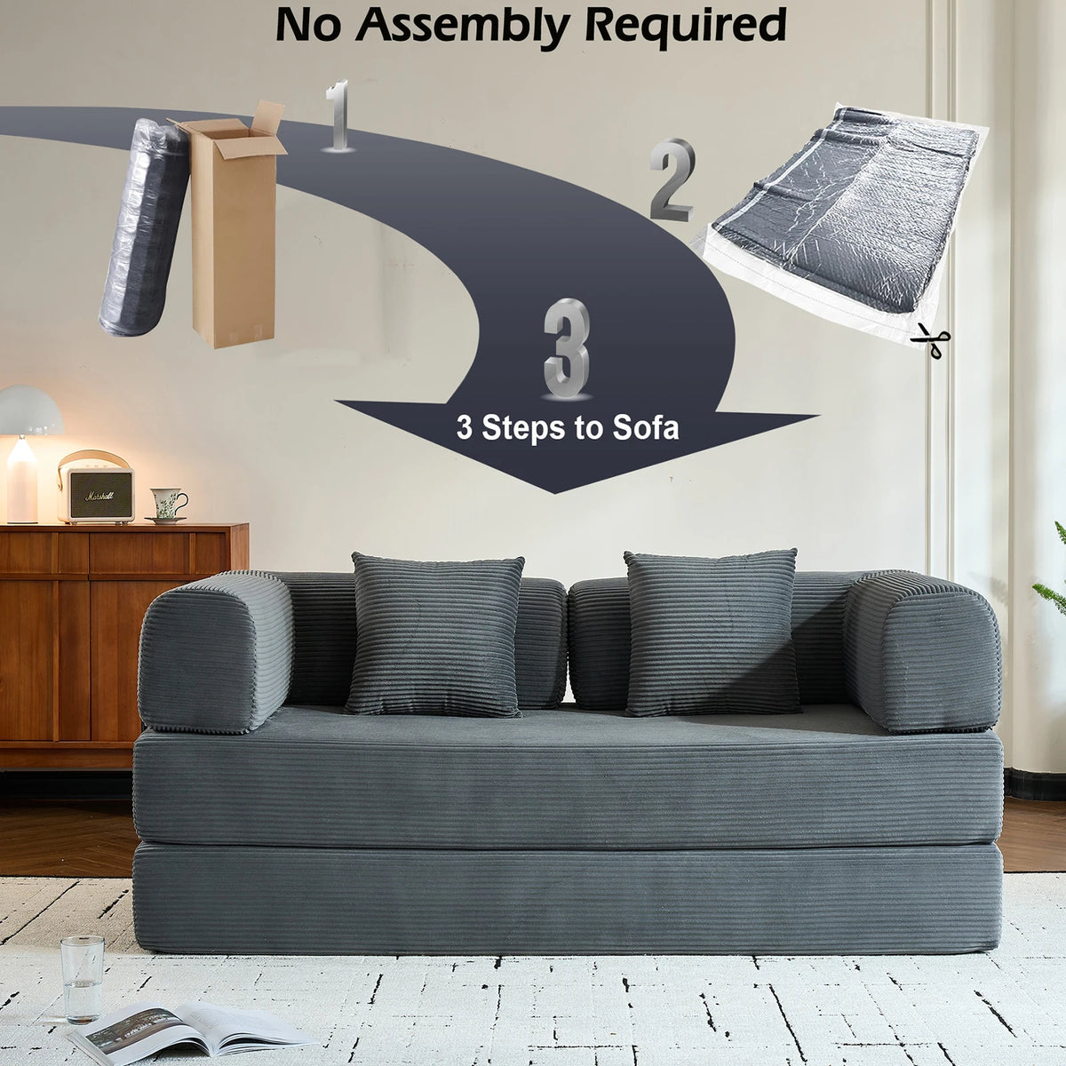 THOLASIS Folding Convertible Sofa Bed Velvet Futon Loveseat Living Room