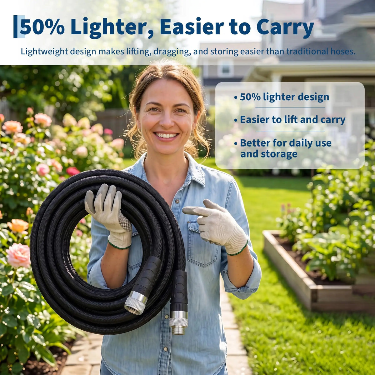 HiMISS Lightweight Non Expandable Garden Hose For Yard And Patio