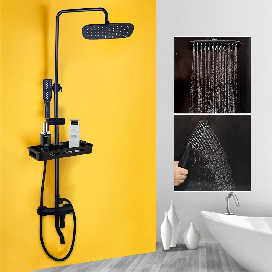 Sinlaku Wall Mount Shower Mixer With Rainfall Head And Shelf