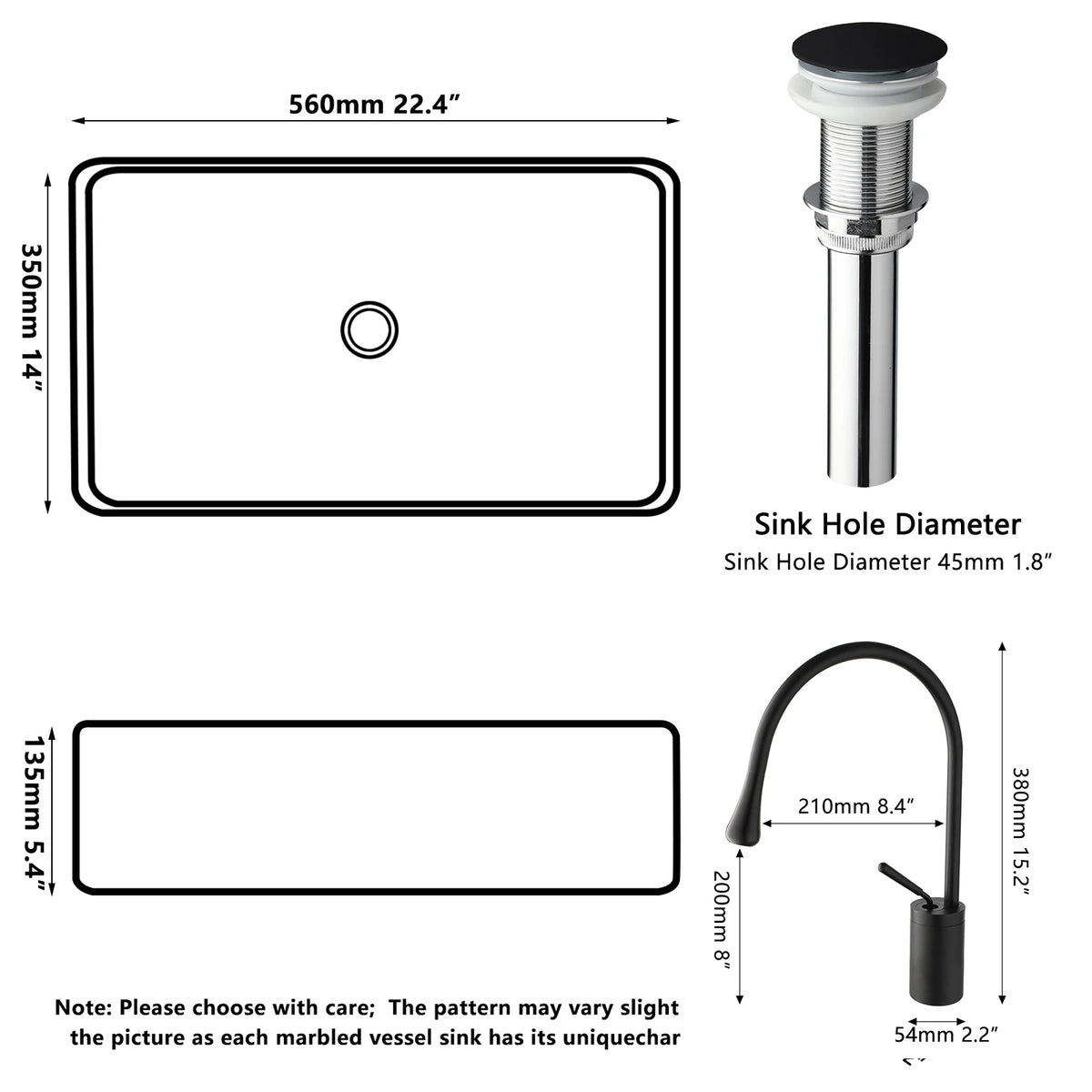 MEKKHALA Acrylic Vessel Bathroom Sink With Faucet And Drain