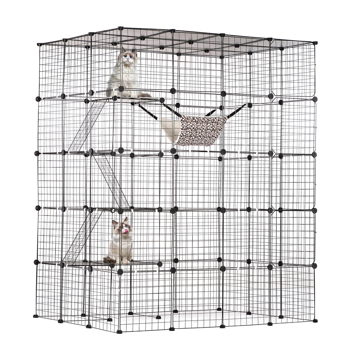 SucceBuy Multi Tier Metal Cat Cage With Hammock And Ramp