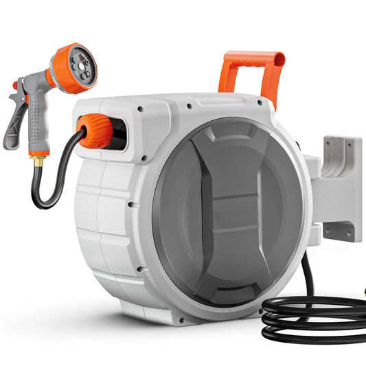 SucceBuy Wall Mounted Retractable Hose Reel With Nine Spray Settings