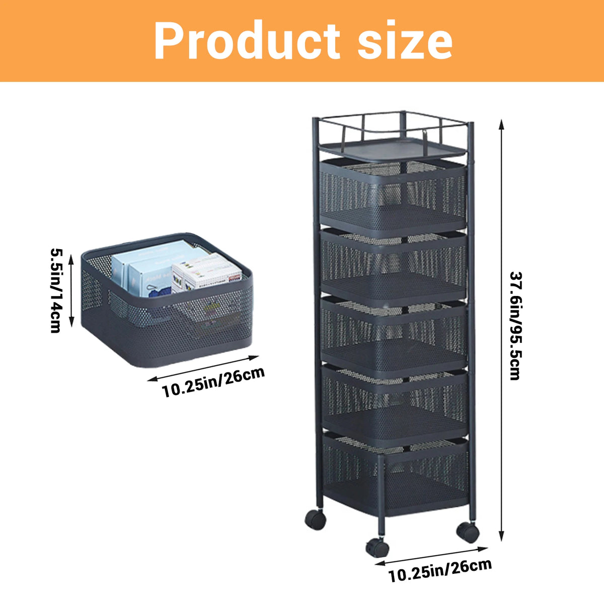 HobbyLane 5 Tier Rotating Kitchen Storage Rack With Wheels