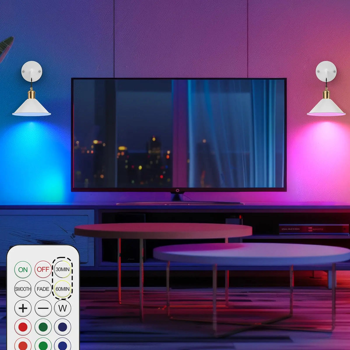 PRTILOUD Dimmable Battery Wall Sconces Remote RGB Warm Lighting
