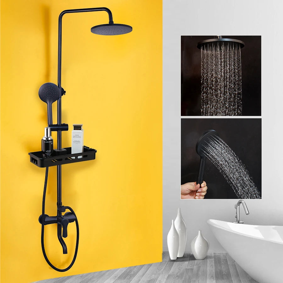 Sinlaku Wall Mount Shower Mixer With Rainfall Head And Shelf