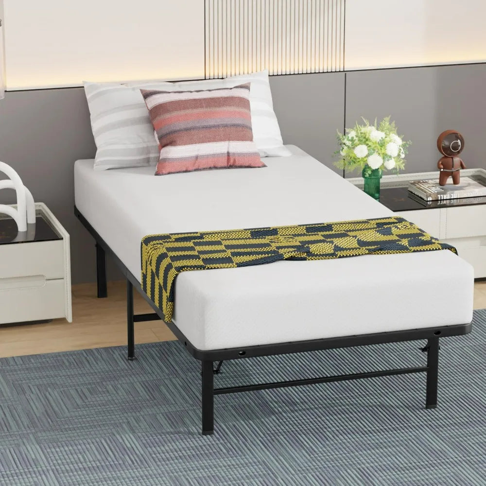 Heavy Duty Foldable Metal Bed Frame With Strong Steel Slats