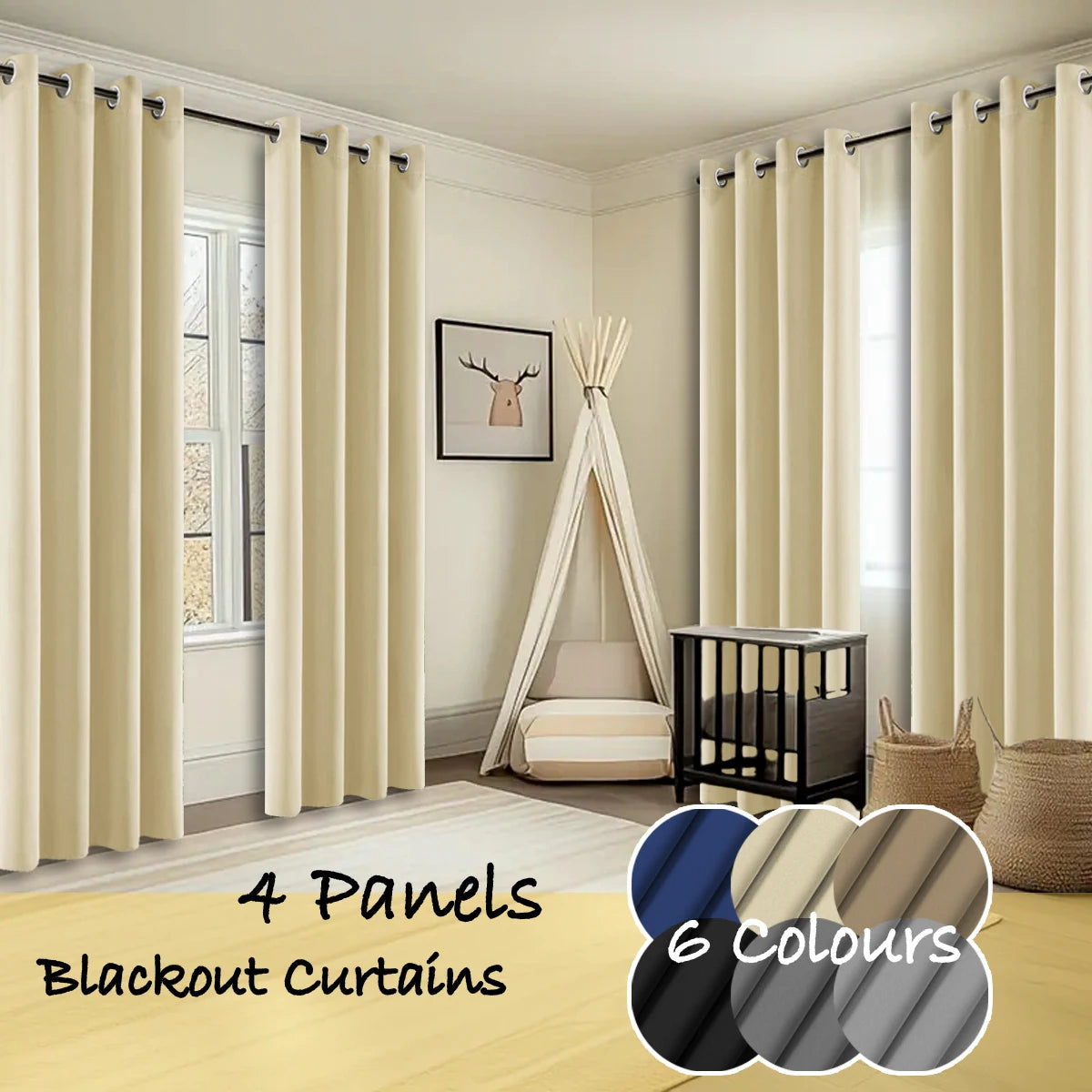 4 Panels Thermal Blackout Curtains Room Darkening Ring Top