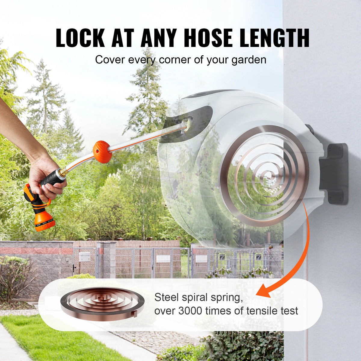 SucceBuy Automatic Rewind Garden Hose Reel With Spray Nozzle