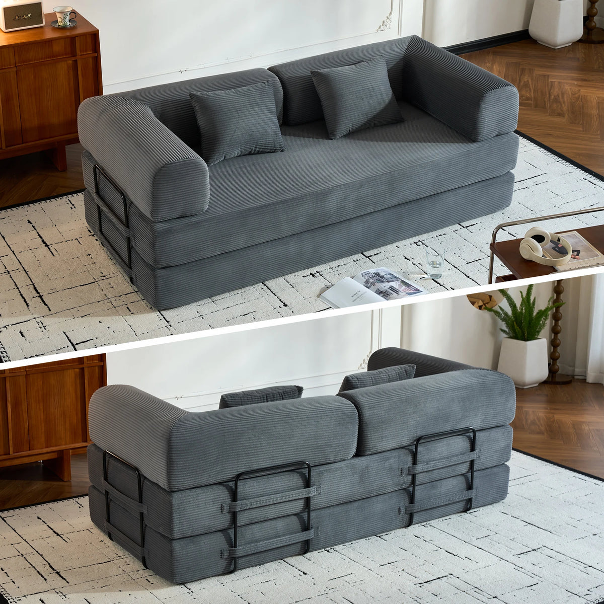THOLASIS Folding Convertible Sofa Bed Velvet Futon Loveseat Living Room