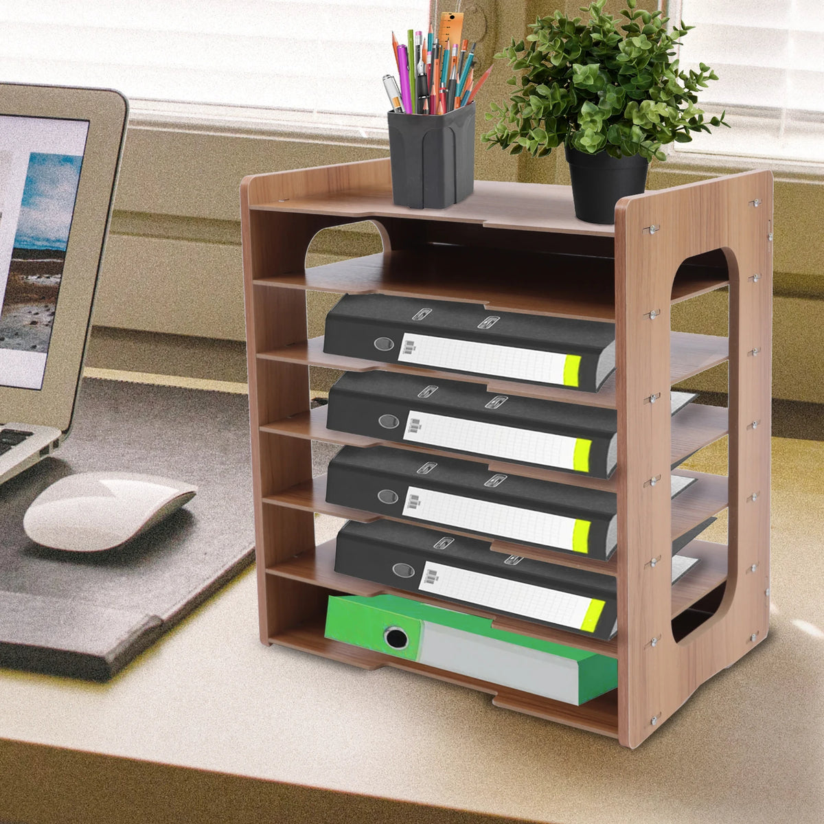 Seven Tier Wooden Office Paper Organizer Desk File Holder