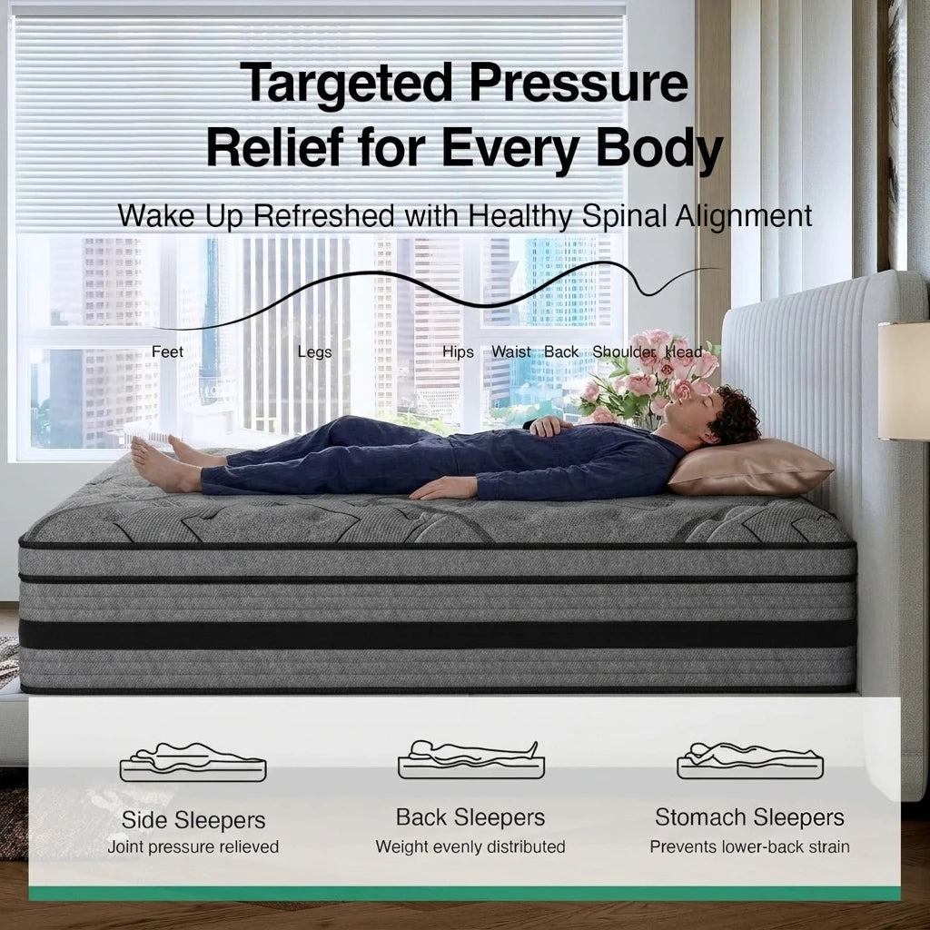 Premium Memory Foam And Spring Hybrid Mattress Offers Ergonomic Support
