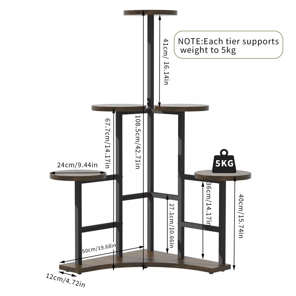 Wisfor Six Tiered Corner Plant Stand With Metal Shelves